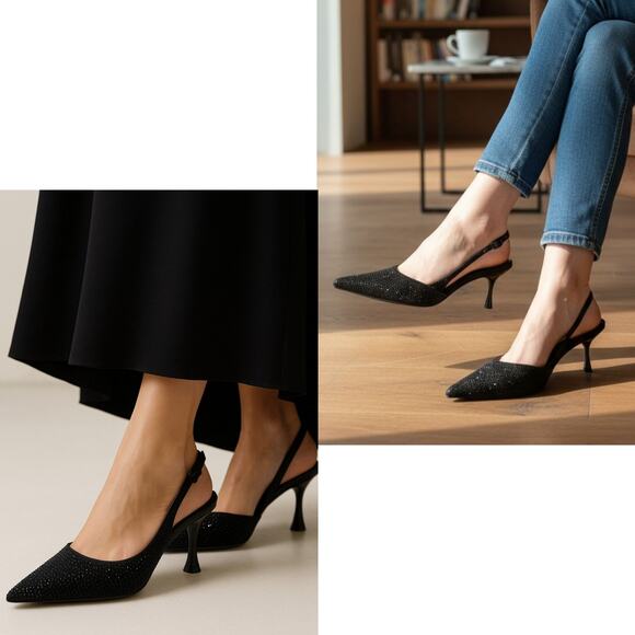 SIMKHAI Dylan Crystal-Embellished Black Glam Statement Slingback Heels, sz 6 NEW - Picture 1 of 7